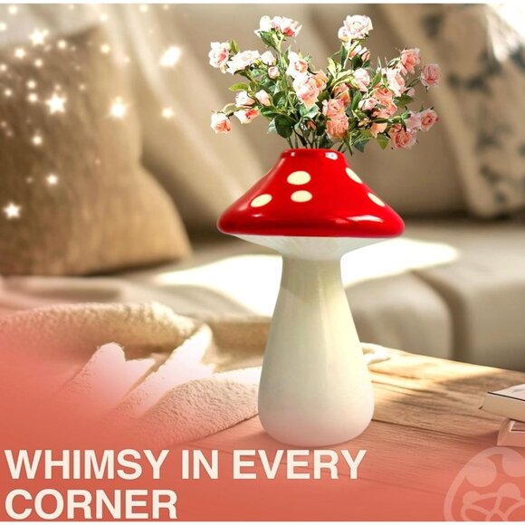 Mushroom Vase - Red Mushroom Flower Vase - Picture 4 of 5